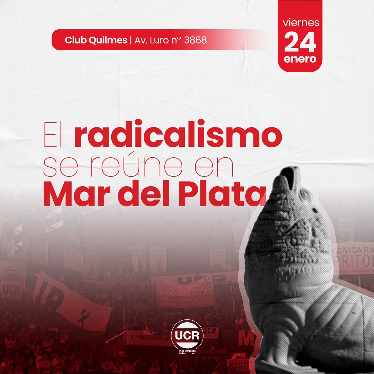 🇵🇱 ENCUENTRO RADICAL EN MAR DEL PLATA 🇵🇱

Este viernes 24 de enero a las 19 hs, la Unión Cívica Radical Mar del Plata - Batán será sede de un gran encuentro del radicalismo bonaerense.

📍 Lugar: Club Quilmes, Av. Luro 3868, Mar del Plata.