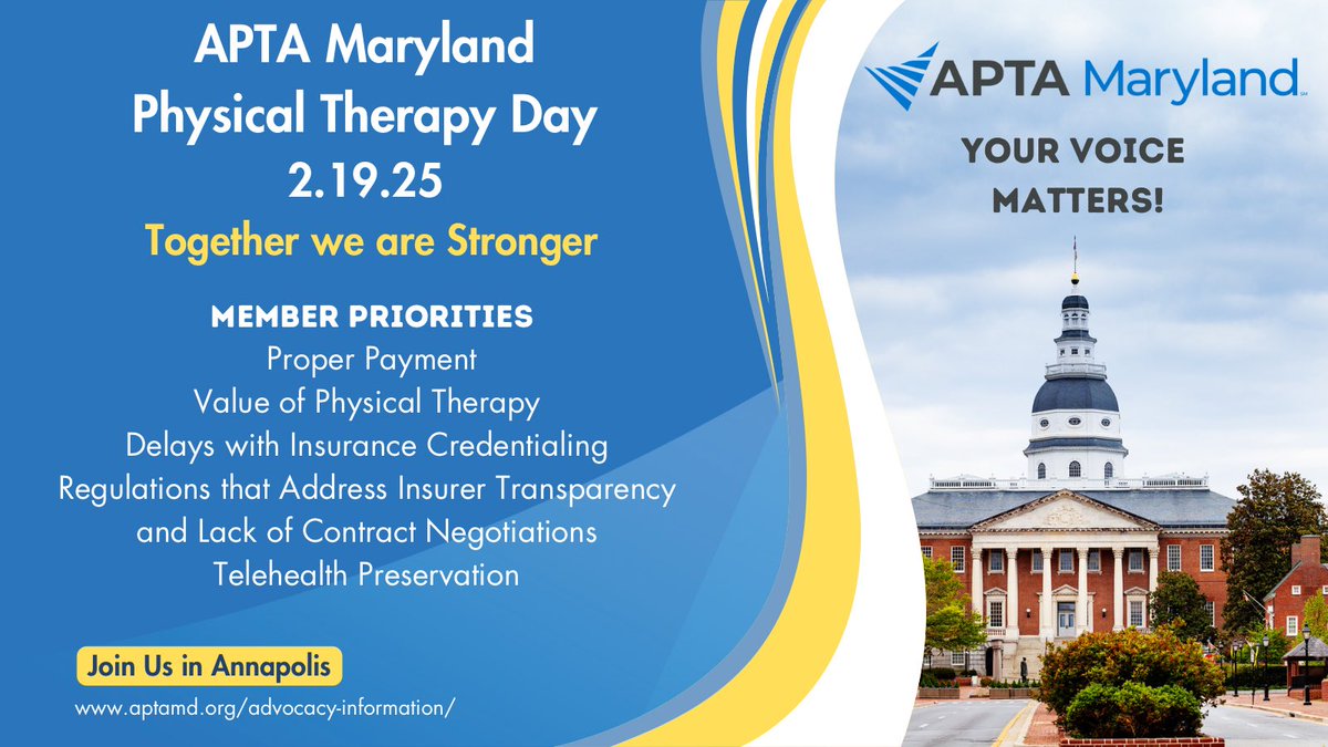APTA Maryland (@aptaofmaryland) on Twitter photo š£Calling APTAMD Members š£ We Need You in Annapolis to Connect, Educate, & Advocate Feb. 19. Clinicians are critical to these efforts. Your legislators need / want to hear from you.
aptamd.org/advocacy-infor⦠#APTAMDadvocacy <a href="/drmoniquecaruth/">Dr. Monique J. Caruth, PT, DPT</a> <a href="/RoyFilmDPT/">Roy Film</a> <a href="/UkohaDPT/">Dr. Mike Ukoha | PT, DPT</a> <a href="/michelle_jamin/">Michelle Jamin PT, DPT</a> š£Calling APTAMD Members š£ We Need You in Annapolis to Connect, Educate, & Advocate Feb. 19. Clinicians are critical to these efforts. Your legislators need / want to hear from you.
aptamd.org/advocacy-infor⦠#APTAMDadvocacy <a href="/drmoniquecaruth/">Dr. Monique J. Caruth, PT, DPT</a> <a href="/RoyFilmDPT/">Roy Film</a> <a href="/UkohaDPT/">Dr. Mike Ukoha | PT, DPT</a> <a href="/michelle_jamin/">Michelle Jamin PT, DPT</a>