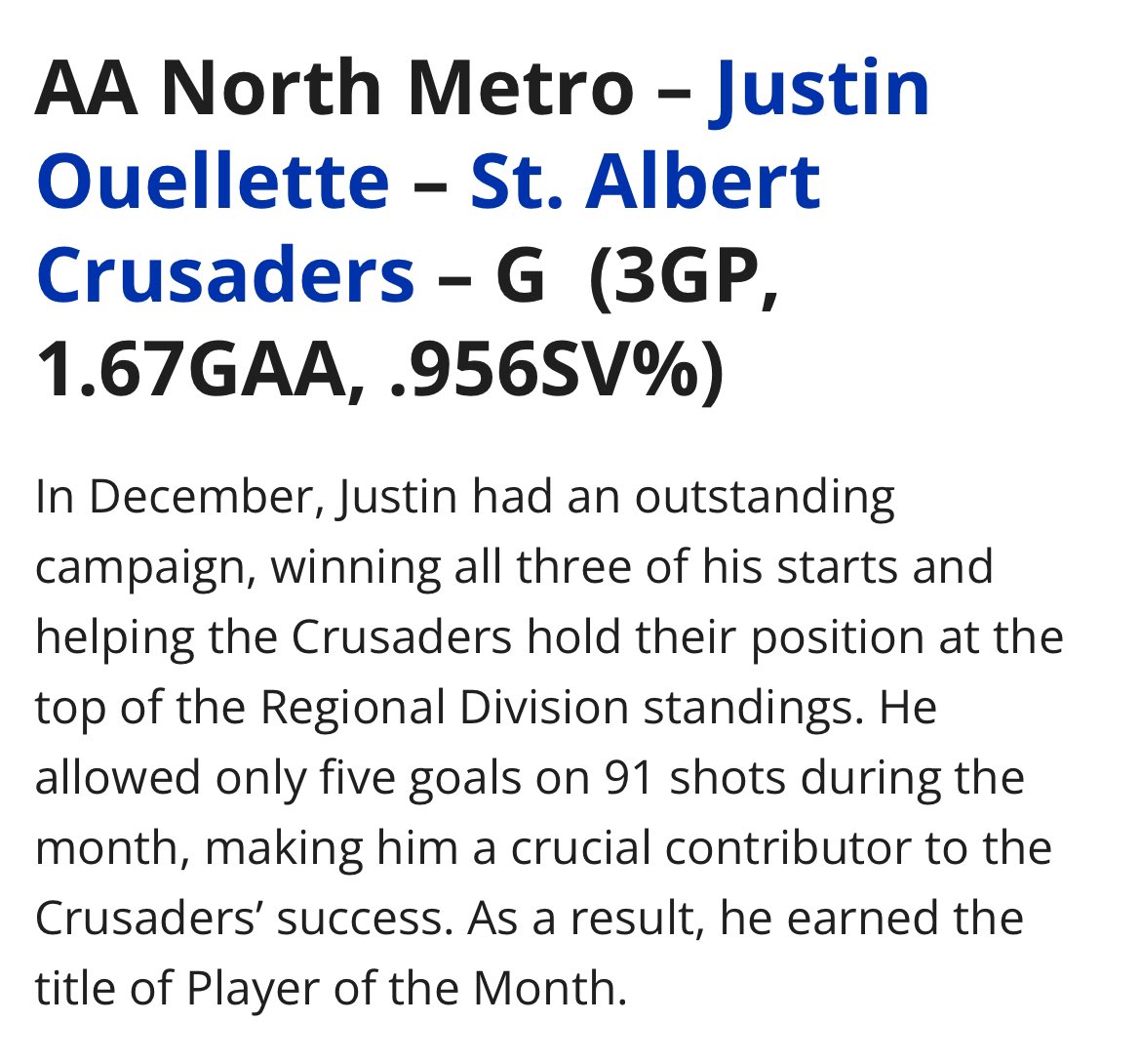 What a Goalie #31 of the Crusaders!