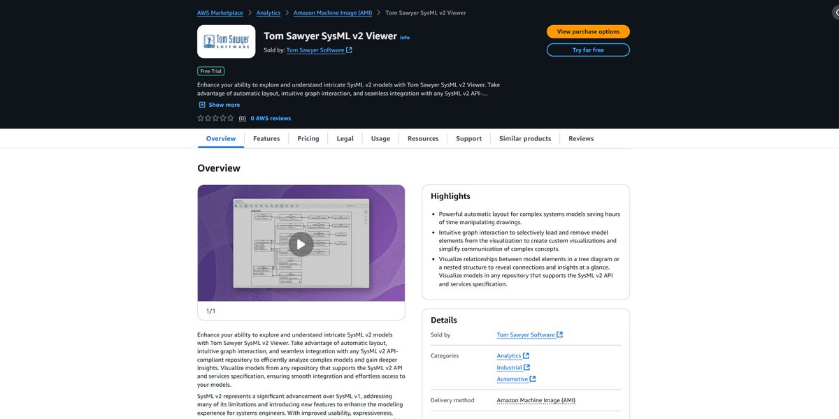 TSawyerSoftware's tweet photo. Save hours with powerful auto-layouts and intuitive visualizations! How? Try a FREE trial of Tom Sawyer SysML v2 Viewer on #AWS! Simplify complex systems and uncover hidden insights here: https://t.co/2WnoYicXDm #SysML #MBSE #graphvisualization #graphtechnology https://t.co/47yeG1SgFV