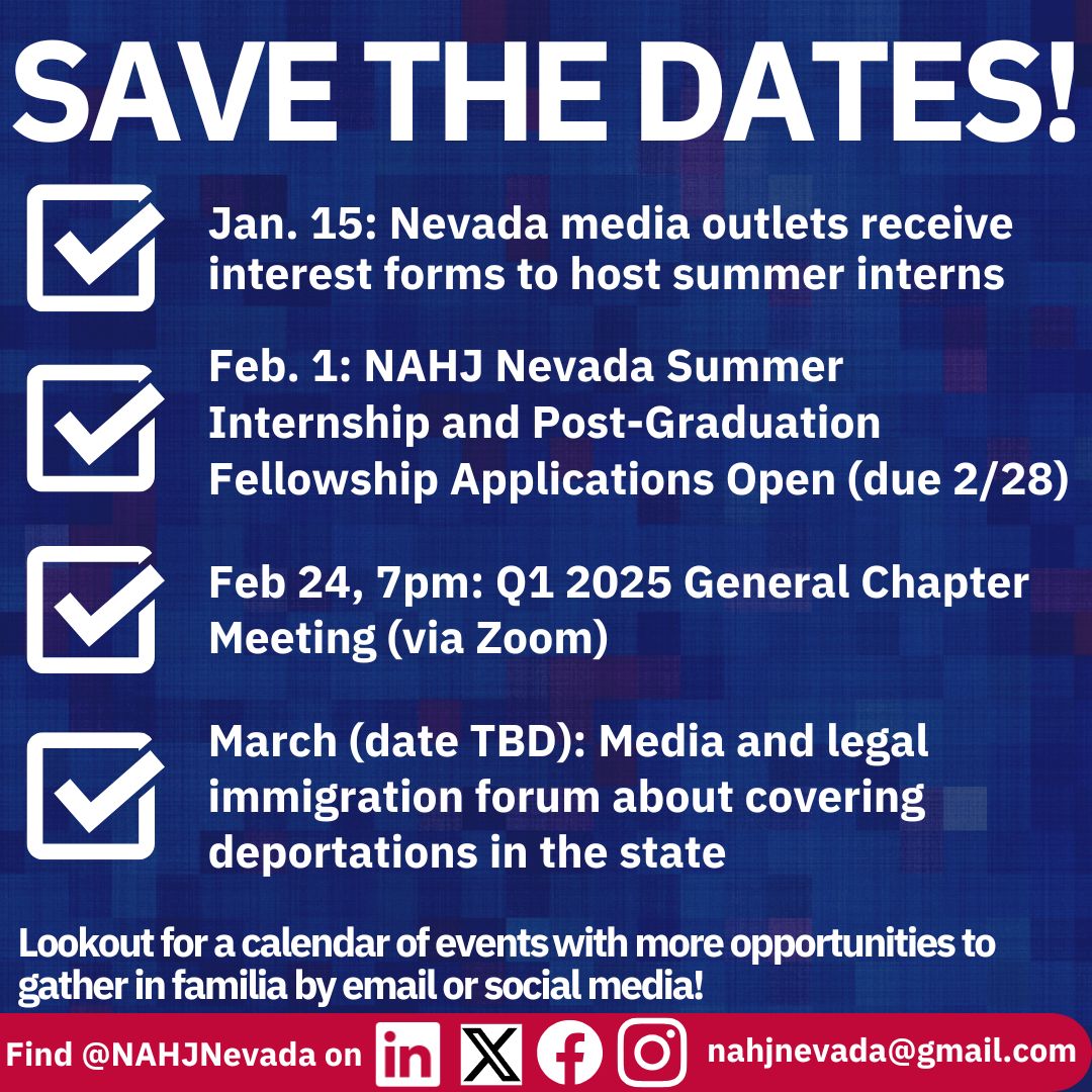 NAHJNevada's tweet photo. We are up and running, corriendo, this month to catch up with all there is to do. Mark your calendars so that you don't miss engaging! #NAHJ #MoreLatinosInNews #PeriodistasNevada https://t.co/zmks4oUXr5