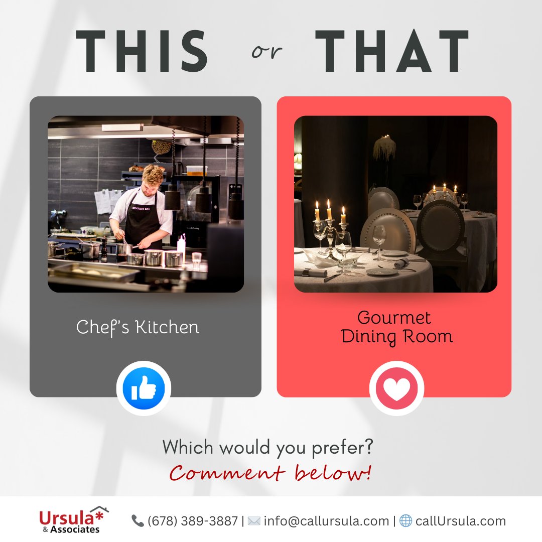 uandateam's tweet image. 👩‍🍳🍽️ Dream kitchen time! Do you prioritize a chef’s kitchen for cooking or a gourmet dining room for entertaining guests?👇

#ChefsKitchen #GourmetDining #ThisOrThat #HomeDesign #RealEstate #UrsulaAndAssociates