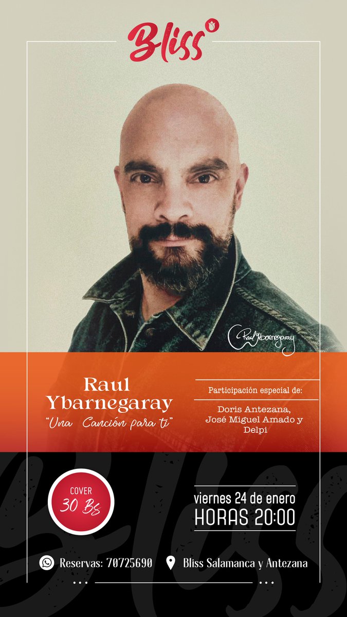 RaulYbarnegaray's tweet photo. ¡Les espero! Este siguiente viernes 24 de enero, en #Bliss https://t.co/7LBU8HdPqu