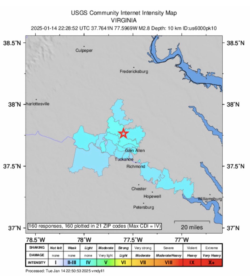 We’re aware of a 2.8 magnitude earthquake that was felt in Central Virginia. Our teams are contacting local government officials now, and are working to assess the impact.