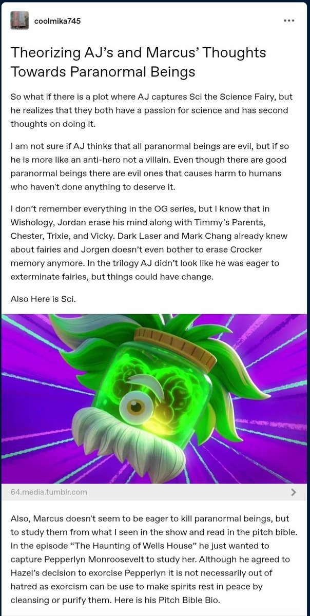 mika12301605843's tweet photo. Here are my theories about AJ's and Marcus' thoughts towards paranormal beings based on my observations.
#TheFairlyOddparents #FairlyOddparents #FOP #TheFairlyOddparentsANewWish #FOPANewWish #FOPANW #AnthonyJamesJr #FOPAJ #MarcusWells #ScitheScienceFairy #PepperlynMonroosevelt https://t.co/vToDfCHmMt