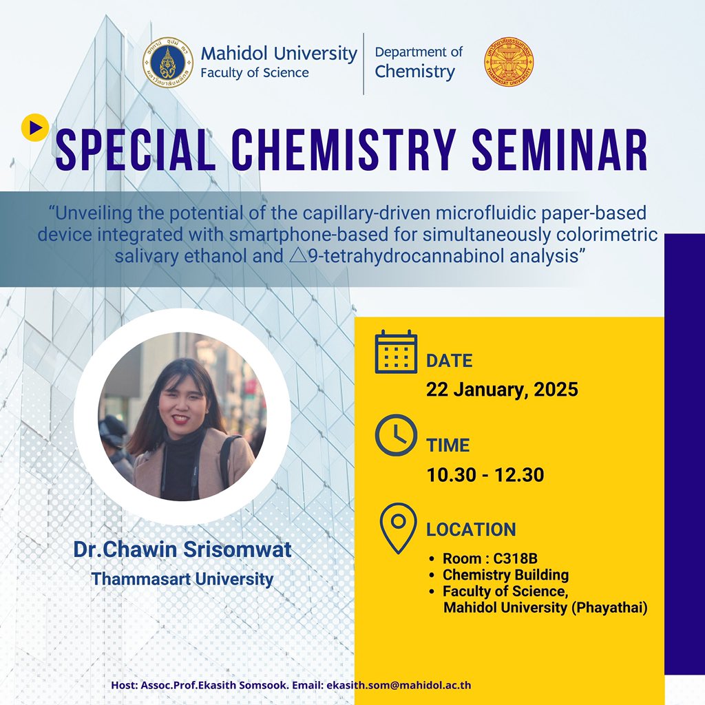 MahidolChemGrad's tweet photo. Special seminar on January 22, 2025. https://t.co/Gzwq58TnS7
