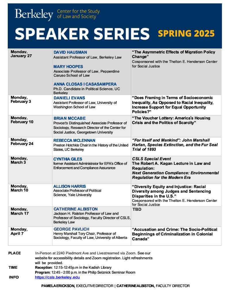 We are pleased to announce the Spring 2025 CSLS Speaker Series lineup and an upcoming Special Event. Events are to be held in person and livestreamed via Zoom. 

Registration and accessibility details can be found on our website: rb.gy/pltjm 

We hope to see you soon!