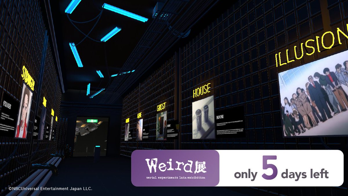 1998_lain_en's tweet photo. lain #WeirdExhibition

Only 5 days left!

The Weird exhibition is closing soon. Have you explored the hidden rooms?

🌐 Location: serial experiments lain Weird Exhibition https://t.co/WTBdLD7bcZ
📖 VRChat Entry Guide https://t.co/8iP7EnSqgj

#lain #WeirdExhibition https://t.co/FdSFVQeype