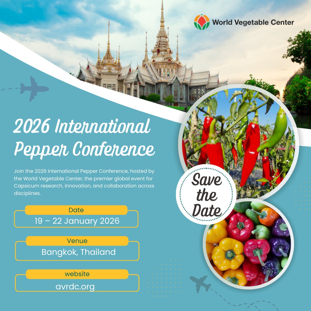 World Vegetable Center (WorldVeg) (@worldvegcenter) on Twitter photo Save the date for the ππππ ππ§πππ«π§πππ’π¨π§ππ₯ #πππ©π©ππ«ππ¨π§πππ«ππ§ππ, hosted by WorldVeg! As the premier global event for #Capsicum research, #innovation & #collaboration across disciplines, this is an opportunity you wonβt want to miss.
<a href="/WorldVeg_ESEA/">WorldVeg_ESEA</a> Save the date for the ππππ ππ§πππ«π§πππ’π¨π§ππ₯ #πππ©π©ππ«ππ¨π§πππ«ππ§ππ, hosted by WorldVeg! As the premier global event for #Capsicum research, #innovation & #collaboration across disciplines, this is an opportunity you wonβt want to miss.
<a href="/WorldVeg_ESEA/">WorldVeg_ESEA</a>