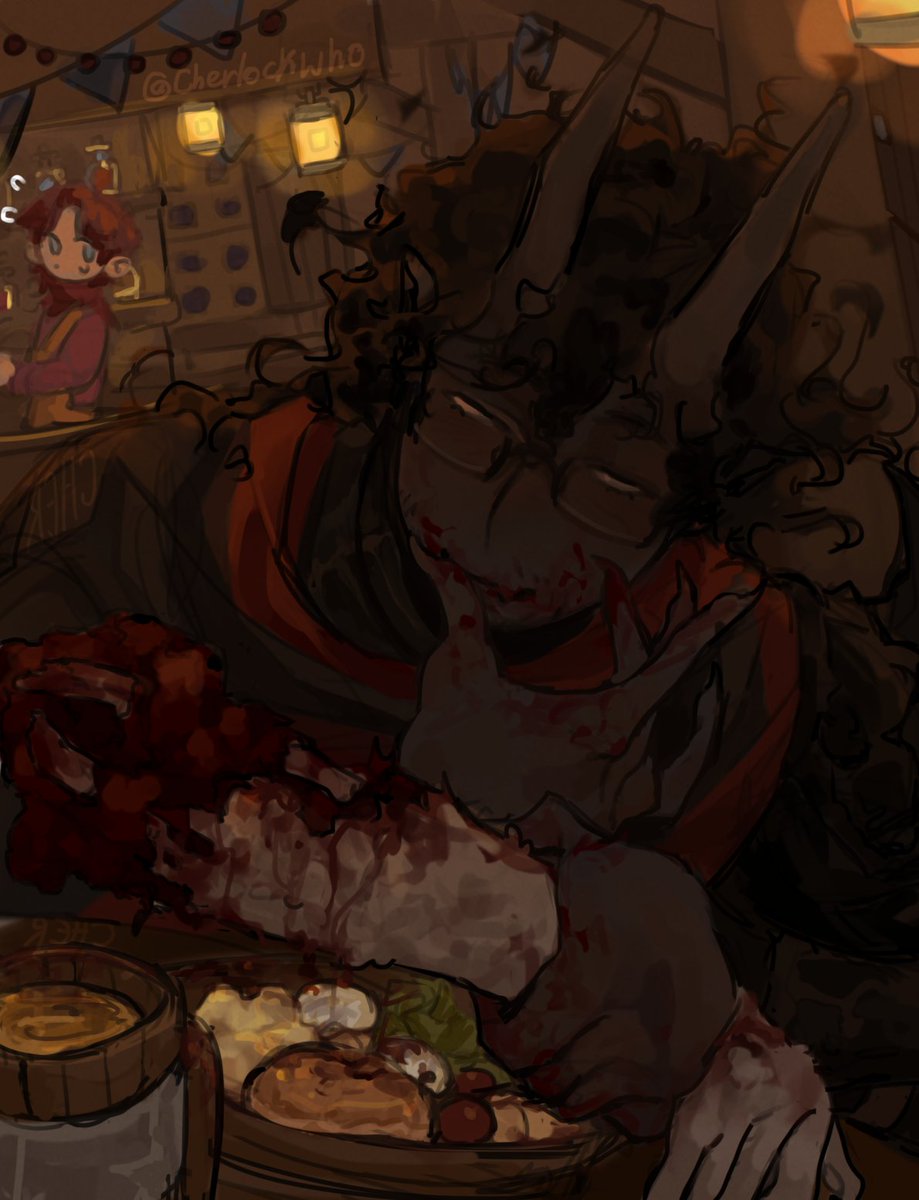 monrehc's tweet photo. ||TW!! Gore, blood, cannibalism??|| 
Yummers! 😋🍽️
#badboyhalofanart #TheRealmFanart https://t.co/vfZhZH5FZB