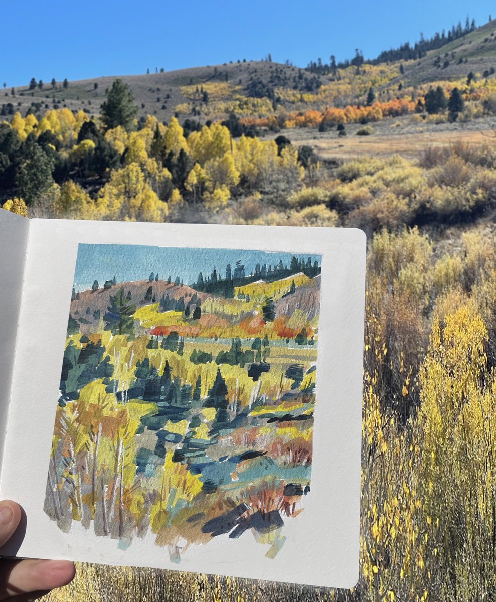 garygeraths's tweet image. Was up in the Eastern Sierra Nevada a couple of months ago and chasing those fall colors and painting up a storm. Part of a 7 week/5000 mile road trip. Gouache in a Etchr sketchbook. Good times.