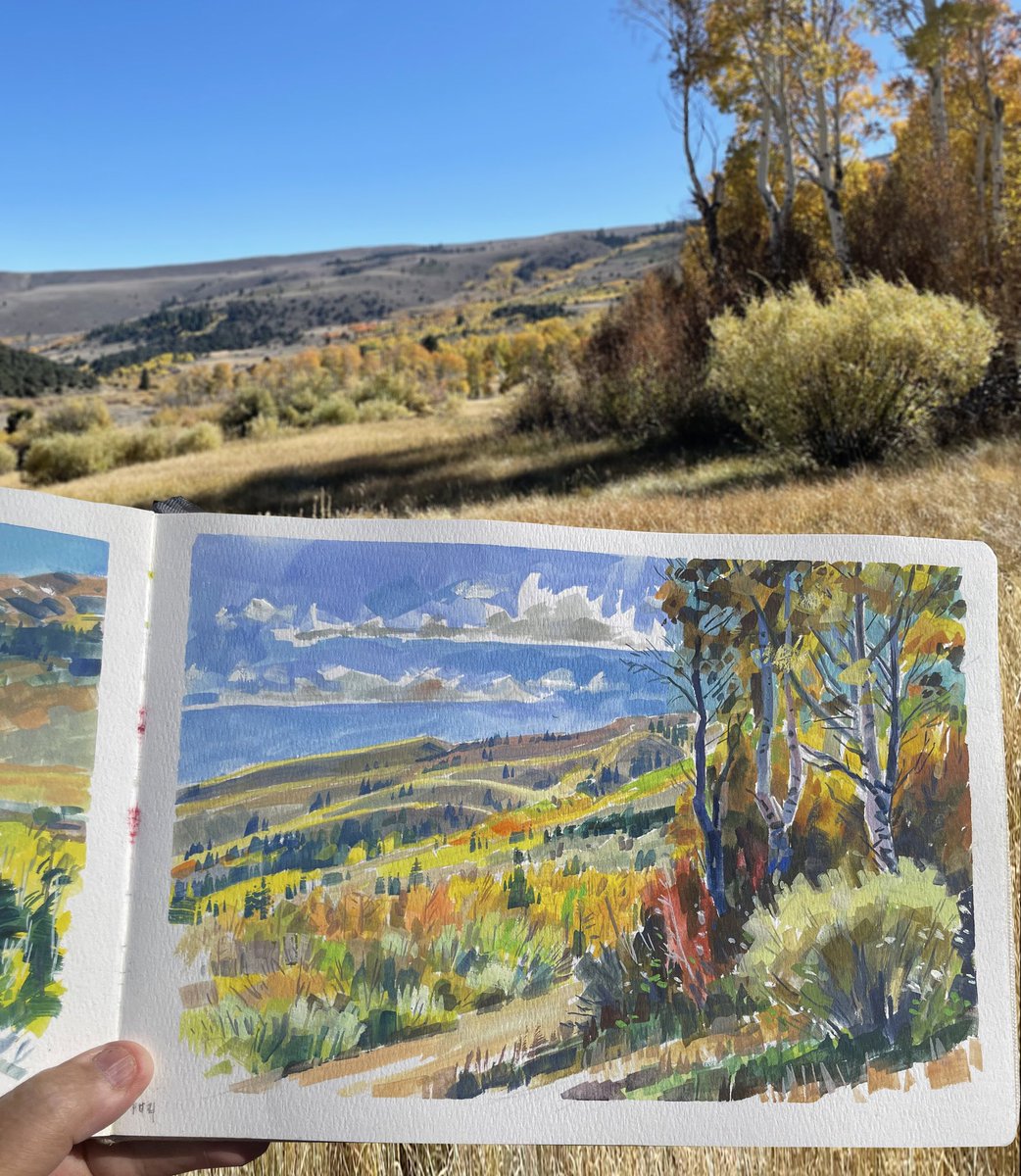 garygeraths's tweet image. Was up in the Eastern Sierra Nevada a couple of months ago and chasing those fall colors and painting up a storm. Part of a 7 week/5000 mile road trip. Gouache in a Etchr sketchbook. Good times.