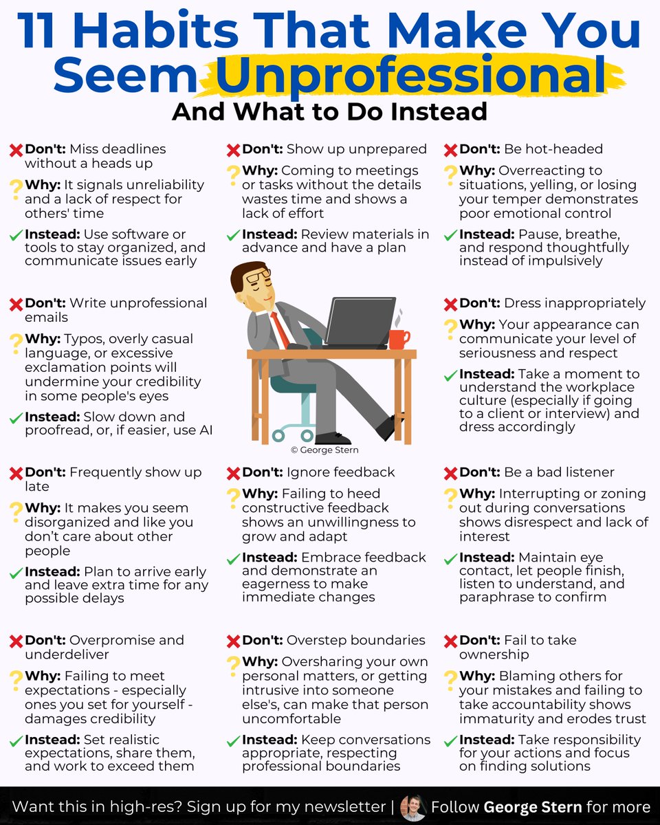11 habits that make you seem unprofessional,

And what to do instead: