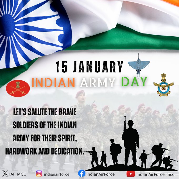 TheAirWarrior_'s tweet image. On #ArmyDay, all Air Warriors of the #IAF extend their best wishes to the personnel, veterans, and families of the Indian Army. Together, we stand united in service to our nation!

#YearOfDefenceReforms #IndianArmyDay #ARMY #unity 

@IAF_MCC 
@HQ_IDS_India
@adgpi
@IndiannavyMedia