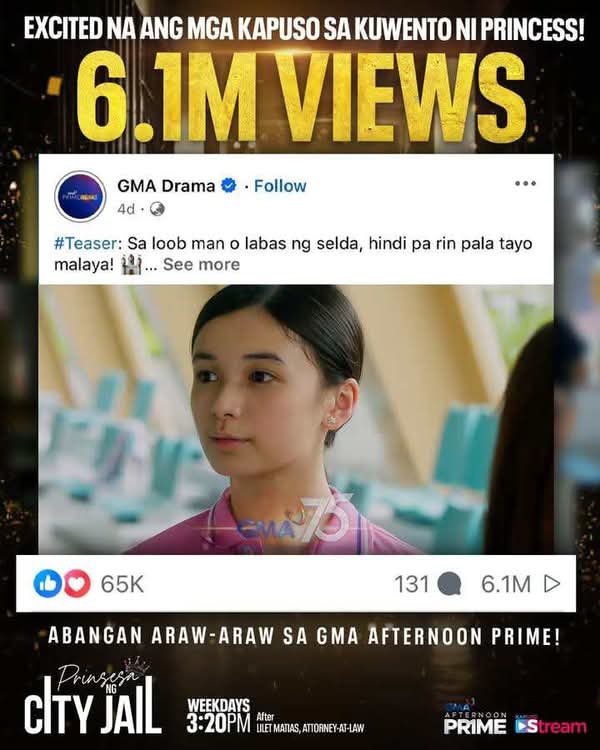 itsmeErikaaa__'s tweet photo. 6.1M IN 2 DAYS GRABEE WORTH ITT PANOORIN ANG EPISODE 1 AND 2 VISIT GMA NETWORK AND WATCH EPISODE 1 AND 2 PRINSESA NG CITY JAIL

#PNCJBABYGIRL 

@realsofiapablo 
@itsmeallenansay
@gmanetwork
@GMADrama https://t.co/x3fdErOrtR