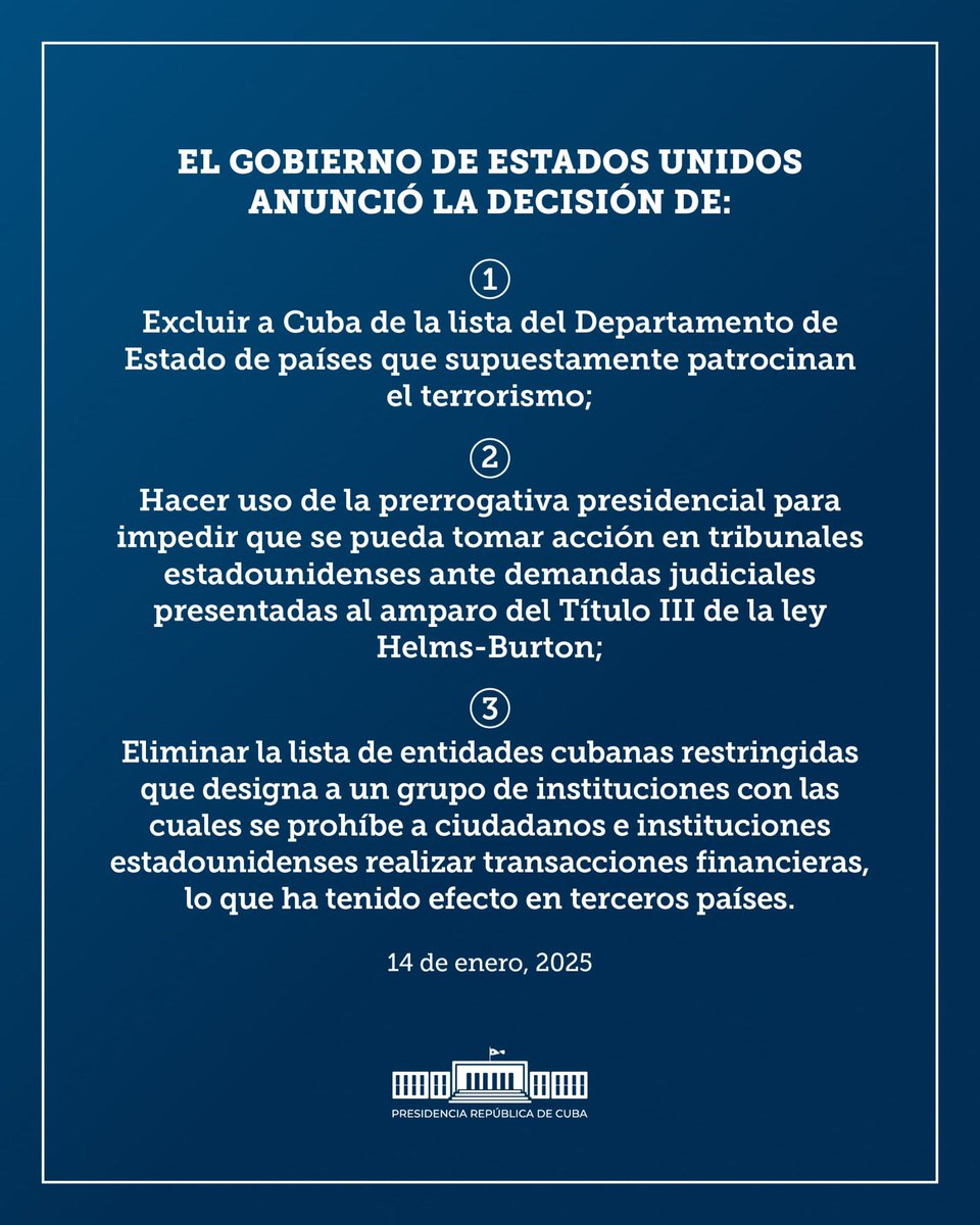 Cuba fuera de la lista en la que nunca debió estar, el pueblo cubano ama la paz. #TumbaElBloqueo 
#UnidosXCuba