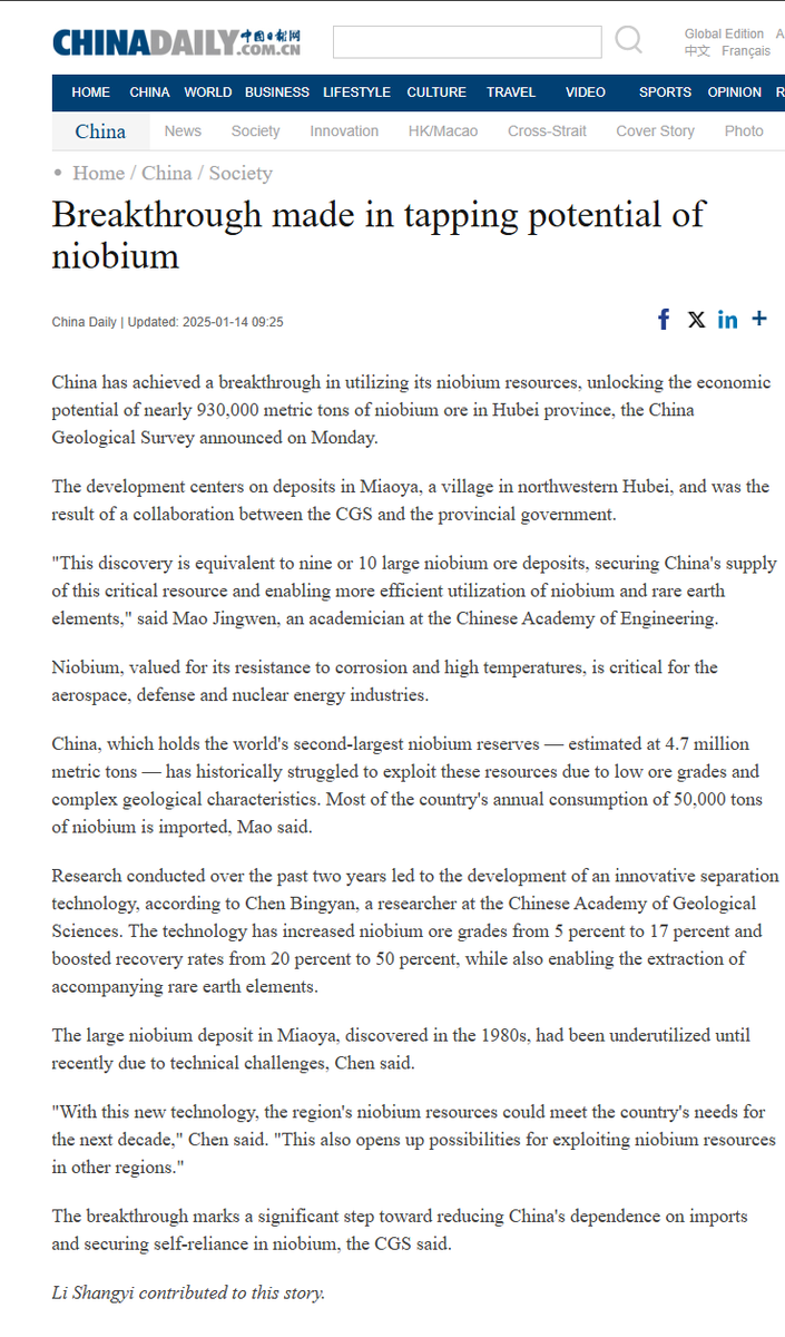 DPR_Capital's tweet photo. China doing a lepidolite on niobium (Nb) now. The lithium story has shown us how uncomptitive Australian deposits become when cheap Chinese supply is brought on quickly. 

$WA1

https://t.co/uiFrUP6aWR https://t.co/TiKI8IV7pk