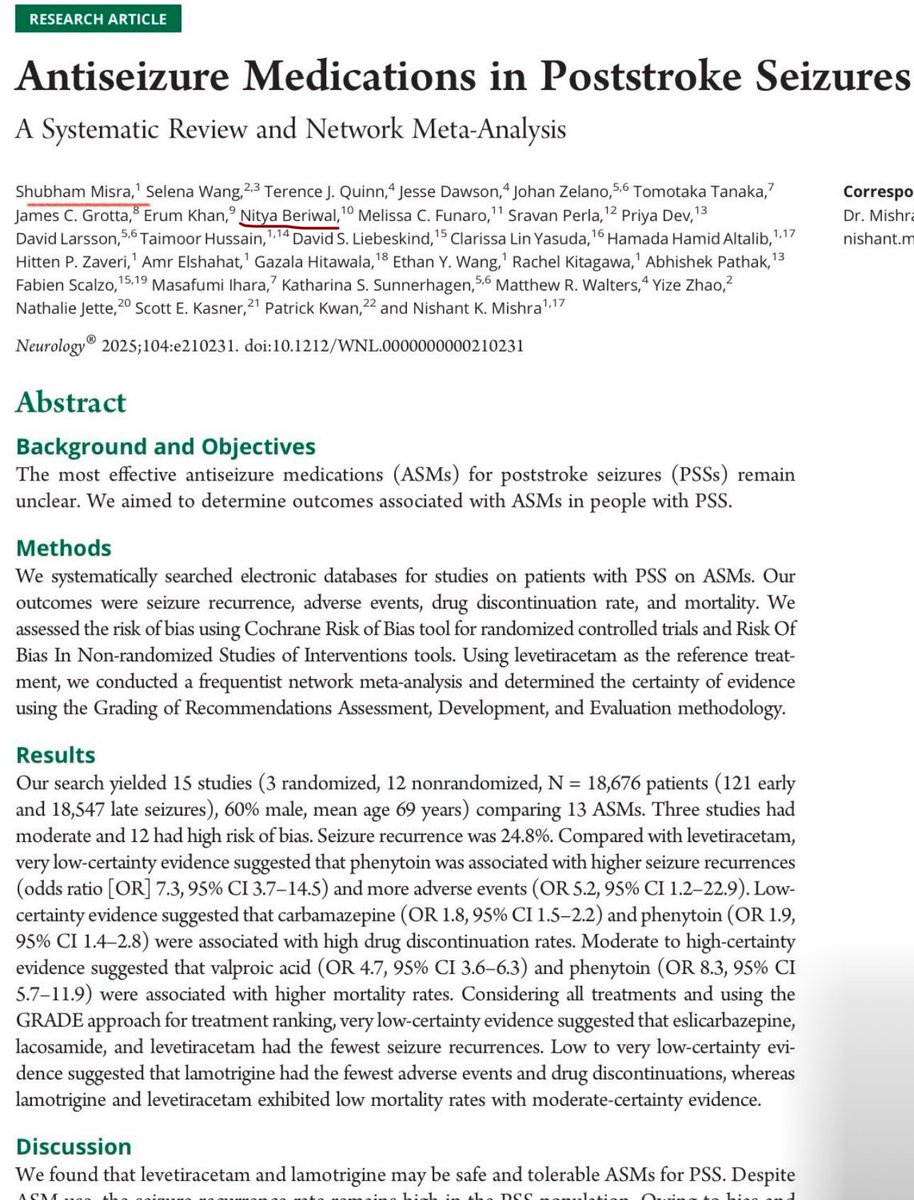 Nitya Beriwal, MD (@doctor_nitya) on Twitter photo Published in Neurology! šØ
Our network metaanalysis from the International Post Stroke Epilepsy Research Consortium is here! š¤
Data on 18,676 patients comparing 13 ASMs š§ ā”ļø
Congratulations to our whole team! <a href="/nkmishramd/">Nishant K. Mishra, MD, PhD, FRCP, FAHA, FESO</a> <a href="/Shubham_Neuro/">Dr. Shubham Misra ą¤¶ą„ą¤ą¤® ą¤®ą¤æą¤¶ą„ą¤°ą¤¾š§ āļøš®š³šŗšø</a>
#Neurotwitternetwork #seizures #epilepsy Published in Neurology! šØ
Our network metaanalysis from the International Post Stroke Epilepsy Research Consortium is here! š¤
Data on 18,676 patients comparing 13 ASMs š§ ā”ļø
Congratulations to our whole team! <a href="/nkmishramd/">Nishant K. Mishra, MD, PhD, FRCP, FAHA, FESO</a> <a href="/Shubham_Neuro/">Dr. Shubham Misra ą¤¶ą„ą¤ą¤® ą¤®ą¤æą¤¶ą„ą¤°ą¤¾š§ āļøš®š³šŗšø</a>
#Neurotwitternetwork #seizures #epilepsy