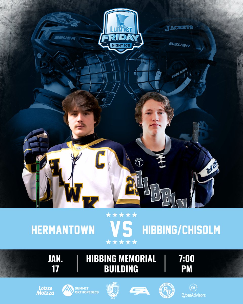 Friday Night Ice
PRES by <a href="/LutherAuto/">Luther Auto</a>

Gearing up for FNI in Hibbing‼️

Hibbing/Chisholm 🆚 Hermantown

📍: Hibbing Memorial Building
📆: JAN 17
⏰: 7:00