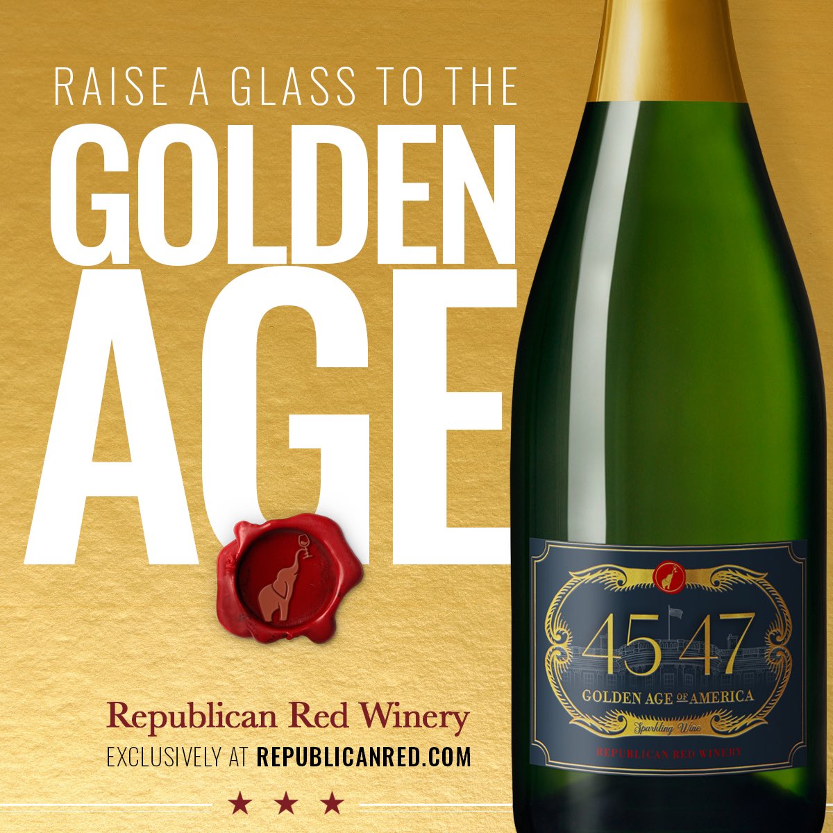 RepublicanWine's tweet photo. Introducing 45-47 Golden Age Sparkling Wine! 🍾 A Brut Cuveé celebrating President Trump’s victory and the Red Wave securing the Presidency, House, Senate, and Supreme Court. Raise a glass to unity, triumph, and America’s bright future. Cheers to the Golden Age! 🇺🇸🥂 https://t.co/c5M7f0pVp1