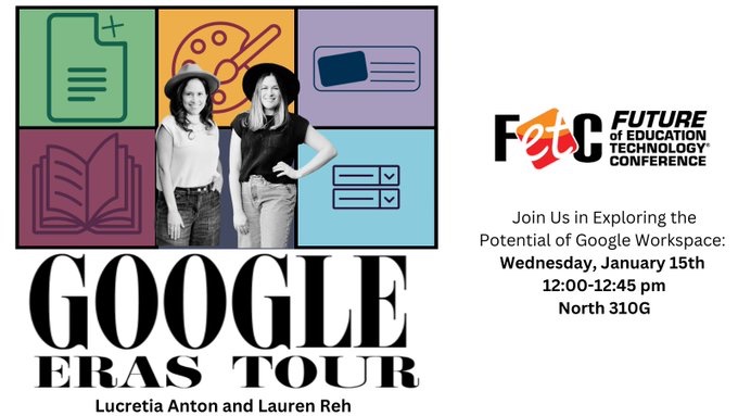 Lucretia Anton💕 (@lantonha) on Twitter photo 🎶Are You Ready For it?
🙌🏻Come join <a href="/LaurenReh/">Lauren Reh</a> and I at #FETC2025 for The Google Eras tour and explore the potential of Google Workspace
#fetc #googleforeducation #googletools #edtech #futureofeducation #k12education #innovationineducation 🎶Are You Ready For it?
🙌🏻Come join <a href="/LaurenReh/">Lauren Reh</a> and I at #FETC2025 for The Google Eras tour and explore the potential of Google Workspace
#fetc #googleforeducation #googletools #edtech #futureofeducation #k12education #innovationineducation