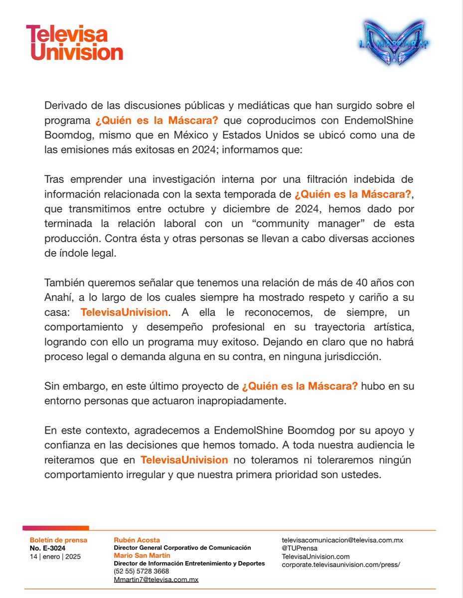 RBDFotosHQ's tweet photo. 🚨 Televisa e Univisión saem em defesa de Anahí e esclarecem: "Temos uma relação de mais de 40 anos, na qual ela sempre mostrou respeito e carinho. Não haverá nenhum processo contra ela, em nenhuma jurisdição." https://t.co/5bpXrvUPCl