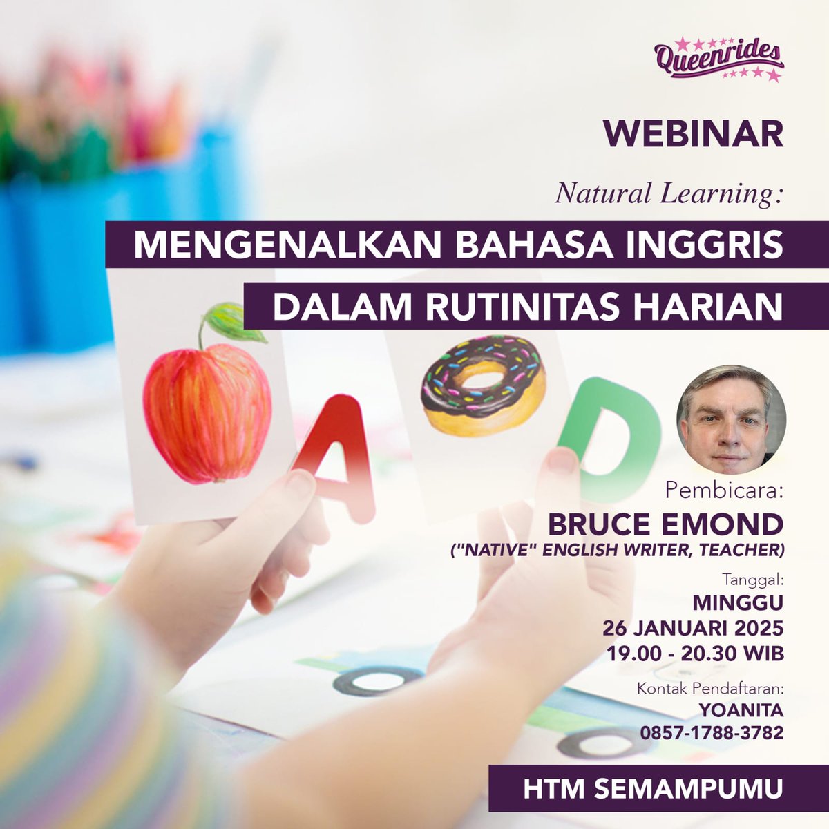 Skill bahasa Inggris jadi kunci penting cari ilmu di internet, dapet beasiswa ke negeri, hingga memperlancar karir.

Apakah harus les? NGGA SELALU. Kemampuan bahasa bisa dibangun dari rumah.

Ngobrol dengan <a href="/BruceEmond/">Bruce Emond</a> via webinar.

Daftar ke bit.ly/MengenalkanBah…