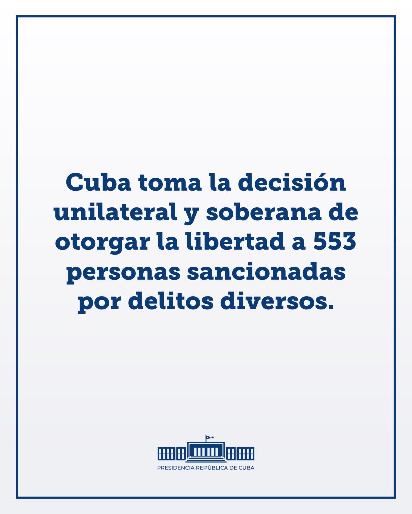 🇨🇺| #Cuba se ha mantenido en comunicación con <a href="/Pontifex_es/">Papa León XIV</a> y sus representantes y, como en el pasado, ha informado a Su Santidad sobre procesos de revisión y excarcelación de personas privadas de libertad.

📍| Declaración de <a href="/CubaMINREX/">Cancillería de Cuba</a>:

🔗| presidencia.gob.cu/es/noticias/en…