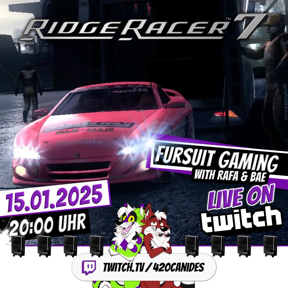 420CANIDES's tweet photo. Start your engines! 🚗💨 Heute Abend spielen wir Ridge Racer 7 auf der PS3 mit Style und guter Mucke 😎

Wie immer um 20 Uhr:
➡️ https://t.co/EBKWcfVHhz

#HighEntertainment #Twitch #FurryTwitch #Livestream #Furry #Fursuiter #FursuitGaming #StreamenImFursuit https://t.co/lm3hOmvpE2