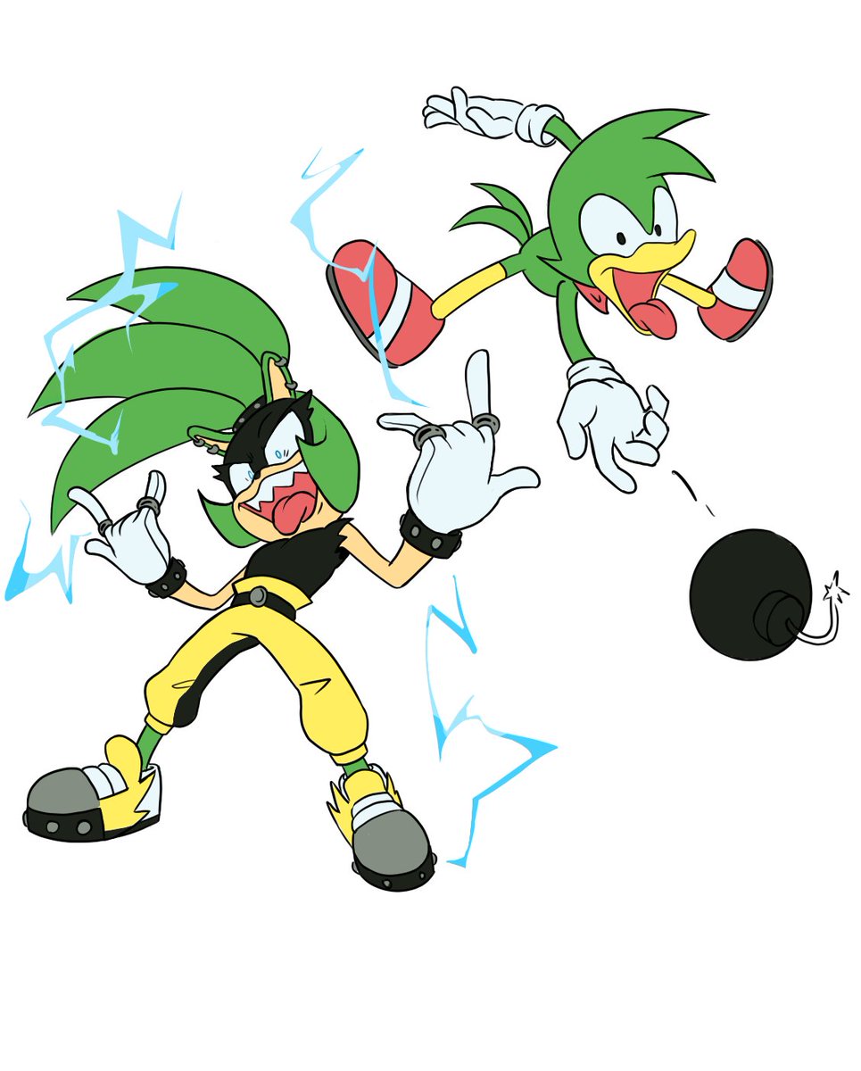 Fettiowi's tweet image. Remembers this wip I never finished 
What if two crazy green bitches teamed up
#surgethetenrec  #beanthedynamite