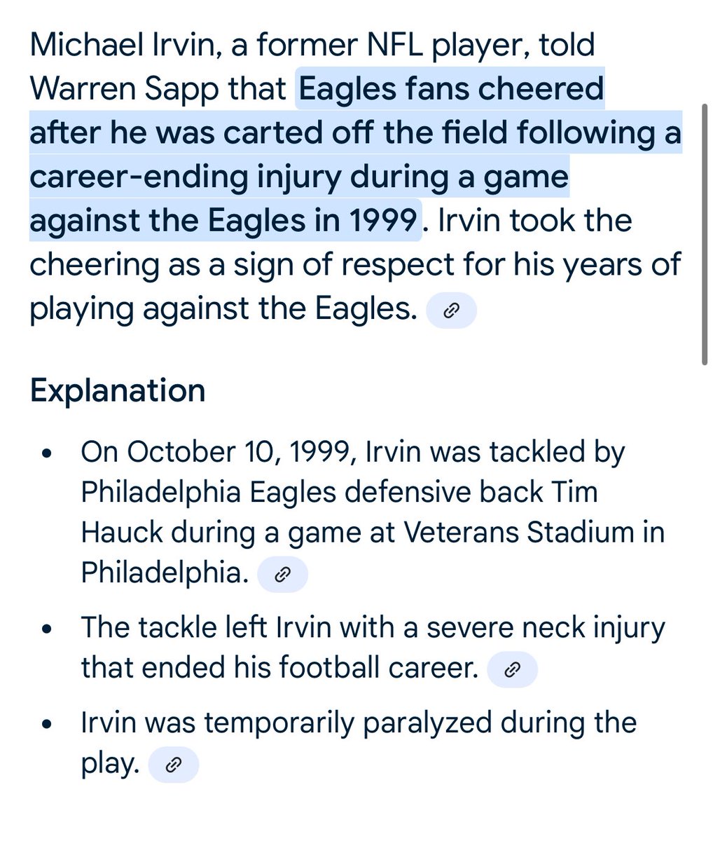 dmsterlind's tweet photo. @LamsonSince75 @d_livingstone @bobby_0081 @pheaglescentral @RealDGunn Are you sure about that? The entire stadium cheered when @michaelirvin88 was put into an ambulance at the center of the Vet.

I’ve been to plenty of Eagles games over the last 20+ years, and I can confidently say they are the worst fans in the NFL. https://t.co/edsjp0hRG8