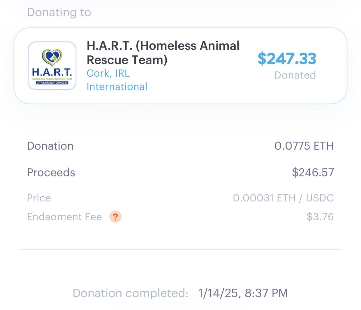 Ski_CTO's tweet image. the gang just donated to animal rescues fully onchain using @endaomentdotorg