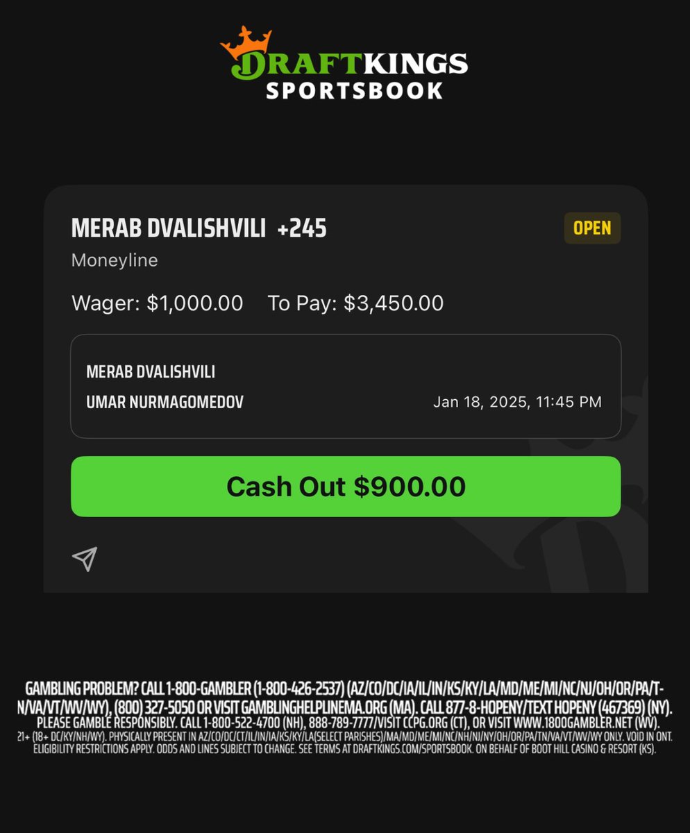 JackMac's tweet image. Third bet of the week for #UFC311

Merab Dvalishvili +245 (1u)

Thought this line would get wider due to main event parlays, but it keeps dropping and decided to pull trigger. 

I’m not sure what part of Umar’s game puts him at 75% implied probability over Merab. 

Will be great