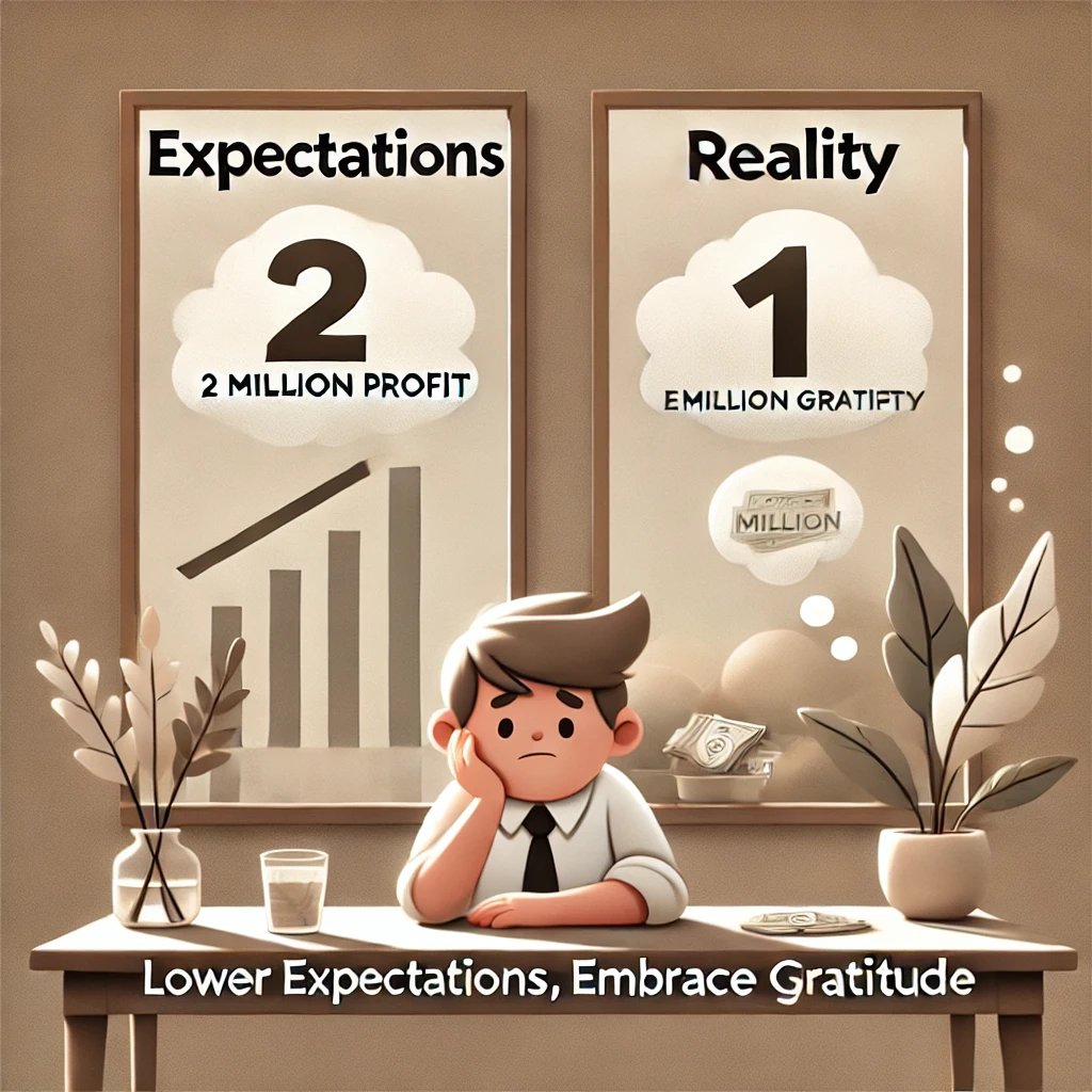 nidangurudev's tweet photo. "Expectations: The Root of Dissatisfaction"
A man thought he lost 1M but had actually gained 1M. Why was he upset? He expected 2M.
Imagine if he only expected 500K—he'd be content!
✨ Lower expectations. Embrace gratitude.

#GratitudeOverExpectations #InnerPeace #MindsetMatters https://t.co/mNDErPWoTX