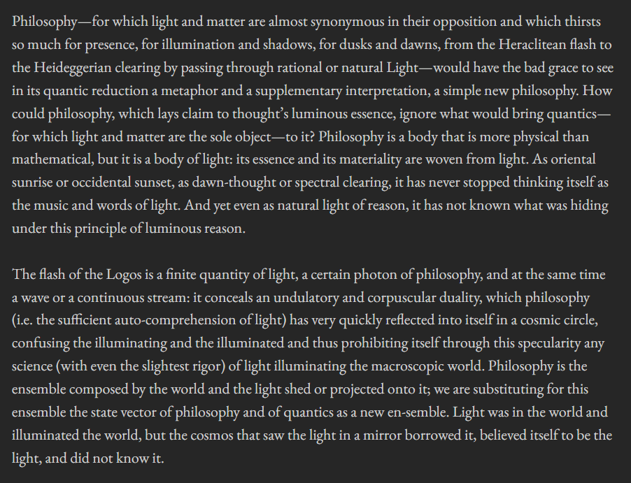 avoidbeing's tweet image. laruelle — all philosophical light-metaphors replaced [suffused] with non-philosophical Quantics