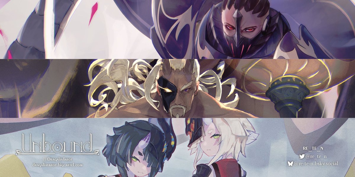 DragaliaTarot's tweet image. ✦Preview - タロット・プレビュー ✦
Tartarus - Q of Swords | タルタロス - ソードのクイーン
Kai Yan - K of Swords | ガイエン - ソードのキング
Ayaha & Otoha - P of Swords | アヤハ&オトハ - ソードのペイジ
re_te_n - @re_te_n
Closing soon! 予約受付は間もなく終了!#unboundtarot
