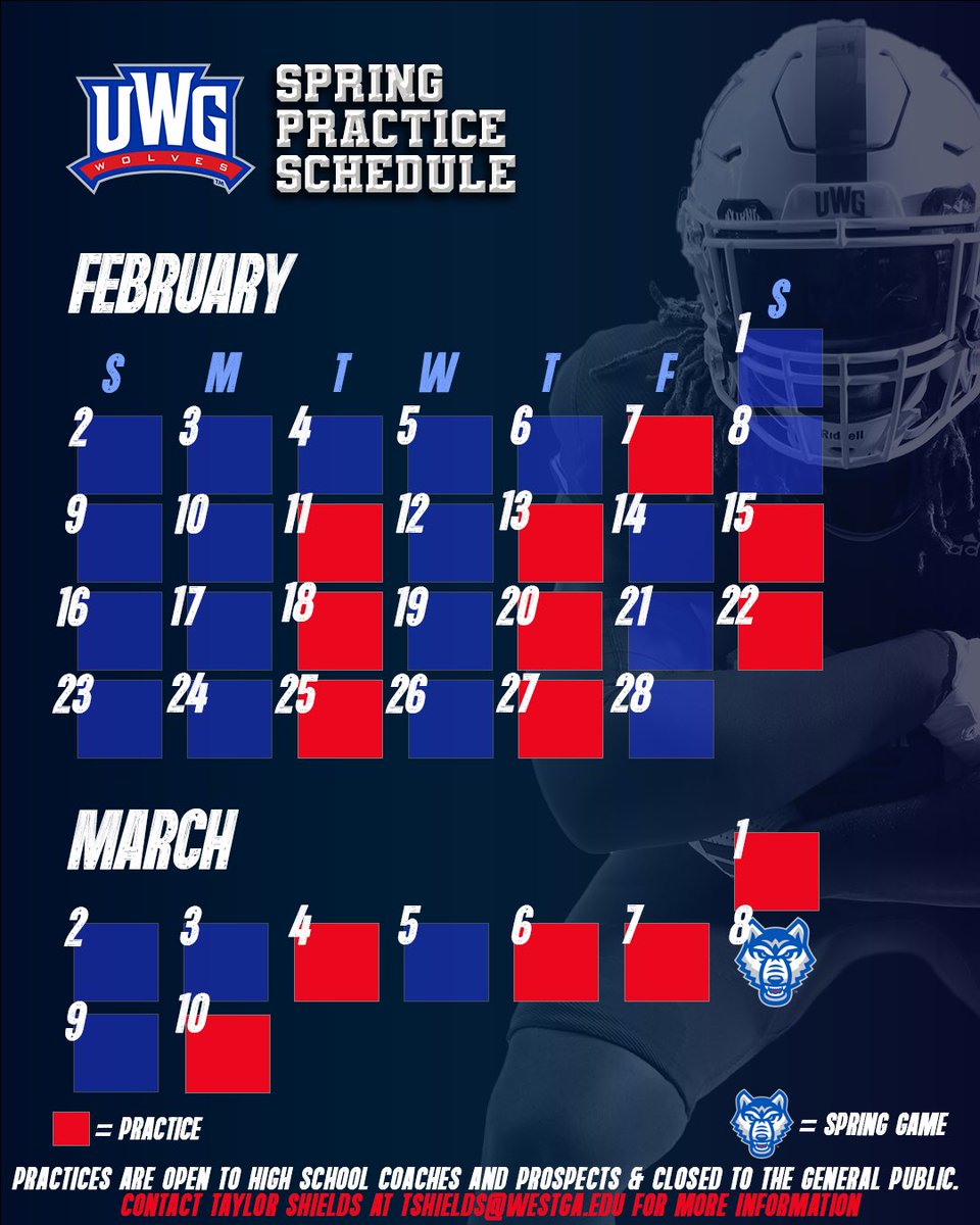 The 🐺’s will be back on the grass in February with the Spring Game on March 8th. #WestIsComing ❄️