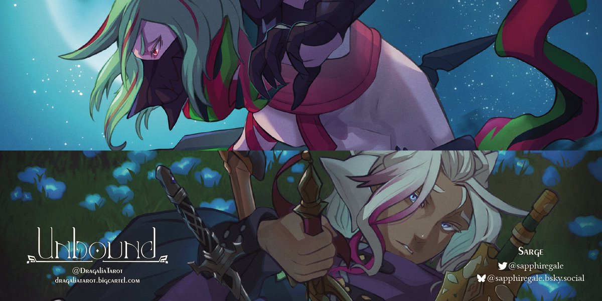 DragaliaTarot's tweet image. ✦ Tarot Preview - タロット・プレビュー ✦
Volk - Knight of Swords || ルヴ・トシュカトル - 剣の騎士
Zodiark - 10 of Swords || ゾディアーク - 剣の10
Sarge - @sapphiregale
Preorders closing soon! 予約受付は間もなく終了!#unboundtarot #dragalialost #ドラガリ