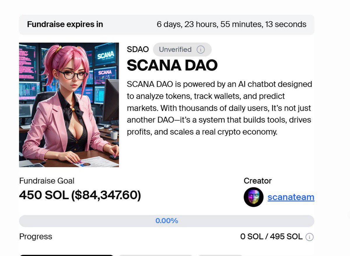scanateam's tweet photo. 🚨 SCANA DAO Is Live 🚨

SCANA DAO has officially launched, bringing the ChatGPT of blockchain to the next level. Powered by SCANA’s cutting-edge AI, we’re building tools, funding innovation, and creating a real crypto economy.

From token analysis and market predictions to gaming systems and profit-sharing, SCANA DAO isn’t just here to participate—it’s here to dominate.

This is your chance to be part of the future. Join now and let SCANA do the work. 🚀