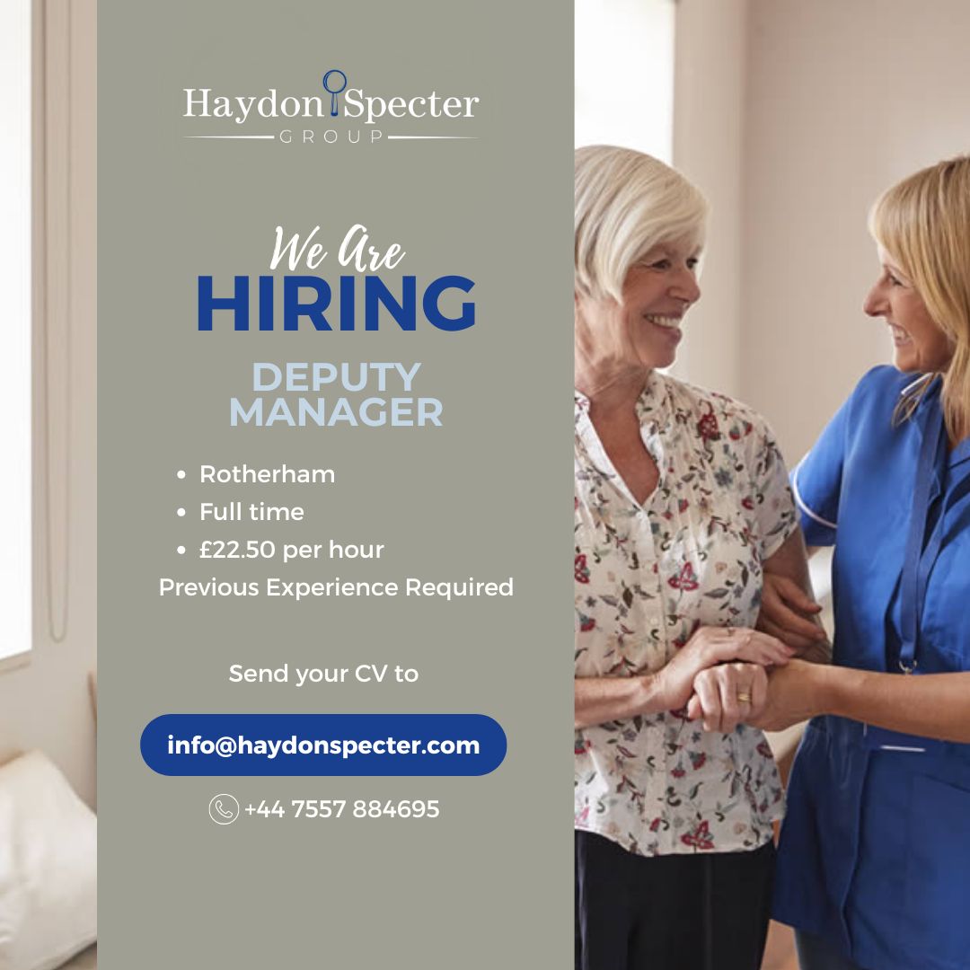 HaydonSpecter's tweet photo. We are looking for a Deputy Manager in Rotherham.
This client does not offer sponsorship at this time.

If you want to learn more about this role, please get in touch info@haydonspecter.com / 07557 884695⁩
#CareerOpportunities #JobSearch #JobsinCare https://t.co/wzqhUeFJhU