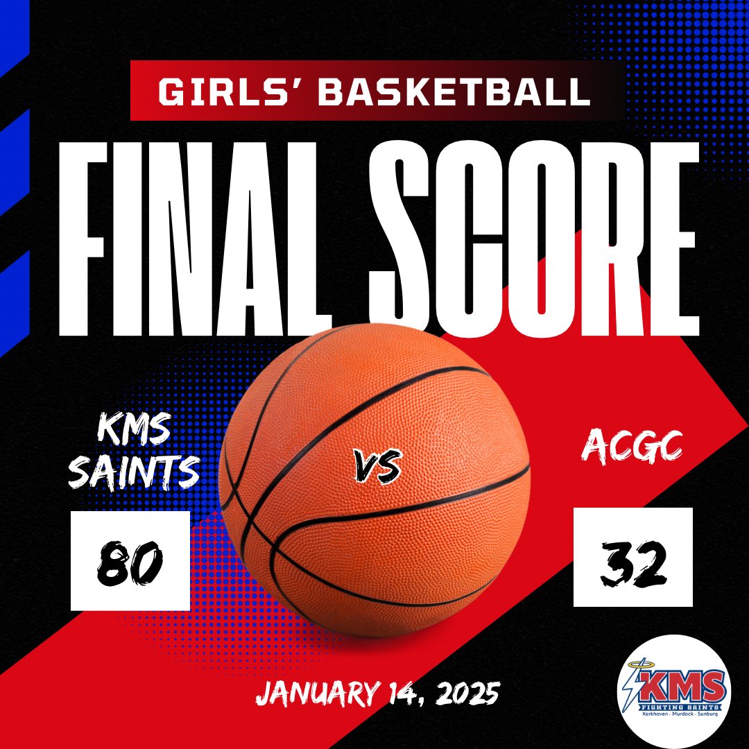 KMSsaints's tweet photo. Final
Girls’ Basketball - January 14
#KMSgbb 80 vs @ACGCSchools 32
@KMSGBB @MNScoreFeed @MSHSL @WCT_JBrown @wctribTom @WCTsports @MinnesotaScores @MichaelLyneMN https://t.co/2aSquDka1H