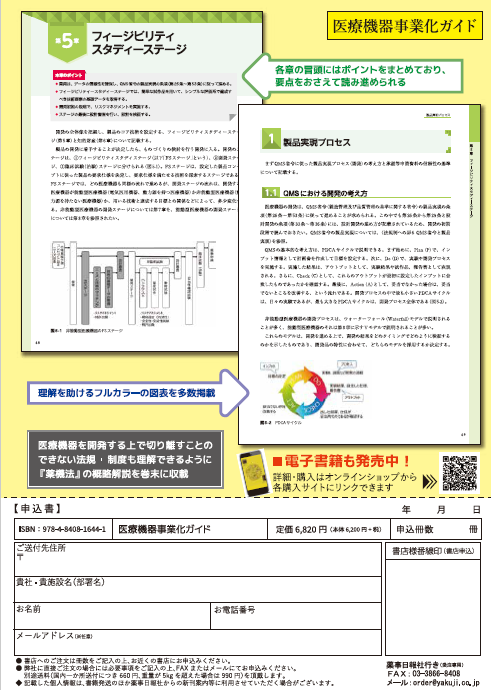 ikou_commons's tweet photo. 薬事日報社さんより新刊「医療機器事業化ガイド」のお知らせです。
医療機器開発を新しいビジネスとして設定し、開発に着手しようとする方やプロジェクトリーダーを目指す方に向けて、開発のプロセスと事業化についてまとめられています。 https://t.co/thXMXlRBVT