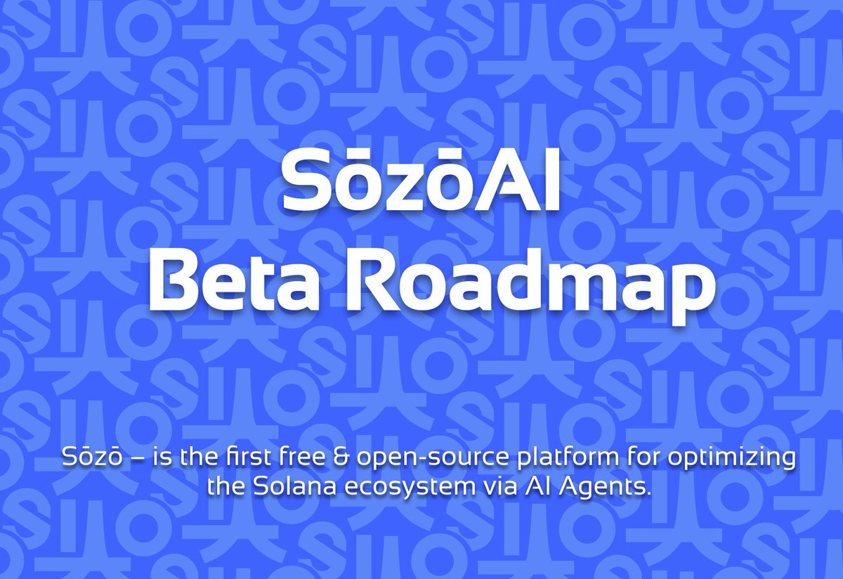 sozoai_sol's tweet photo. 🚀 We’re excited to share the plans for the current beta!

This beta focuses on key functionality and beta stability

Discover what’s new ⬇️

- UI/UX for transaction confirmation, re-estimation
- Improved token and CA recognition
- Hub for AI agents
- Telegram integration
- Analytics tools powered by Twitter, Dune and more
- Background tasks for custom regular activities
- Enhanced reasoning capabilities
- Additional tools