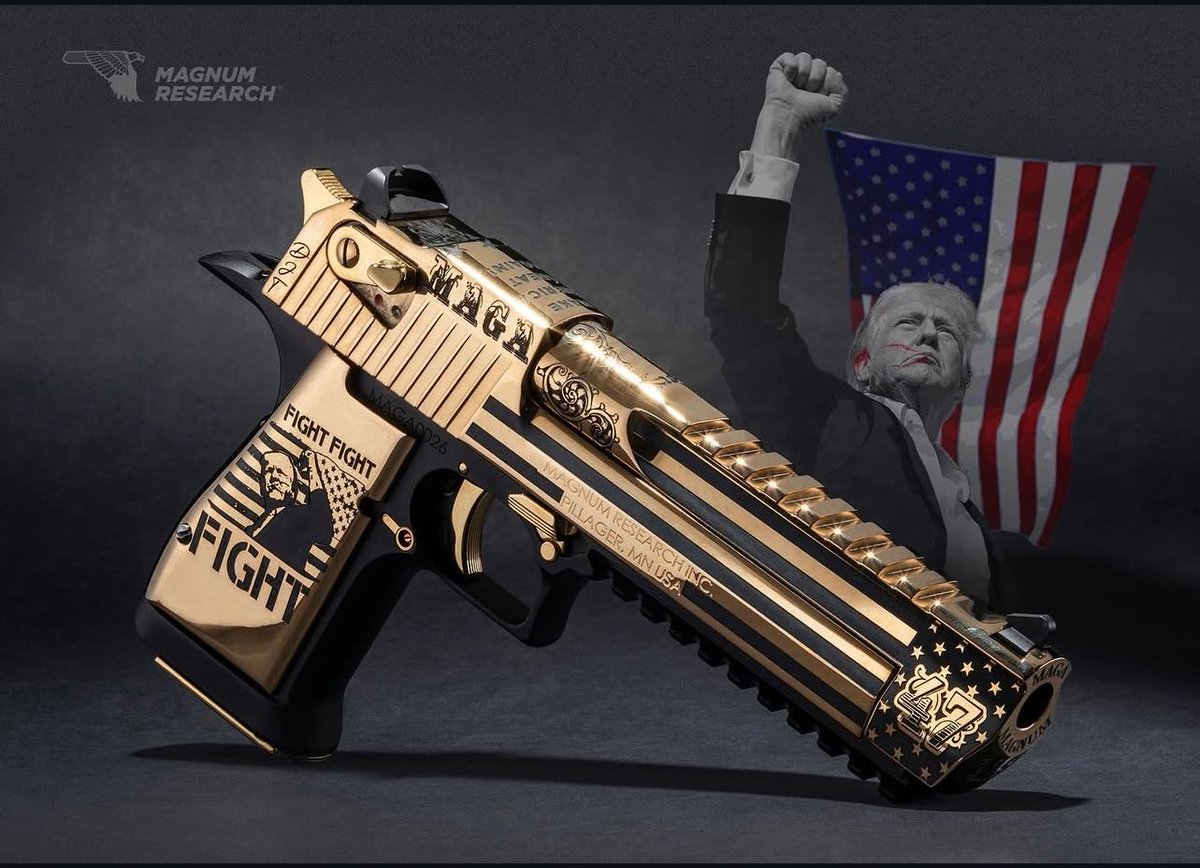 luke_hamilton's tweet photo. Proud to have collaborated with @MagnumResearch on this work of art. And excited about this new chapter for America!!! I present the MAGA Magnum🇺🇸🇺🇸🇺🇸 #DE50 #50Cal #DesertEagle #Trump #Maga #Fight #USA #SinnerMass https://t.co/6yaM1kCiuy