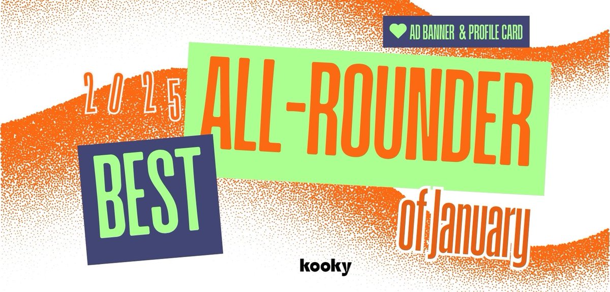 ✨ Monthly Position Ranking | #BestAllrounder_January 
🔗kooky.io/ranking/478

🎁 TOP 1: AD BANNER
🏆 TOP 1-4: Advance to Main Voting -> Win a Kooky Profile!
📅 ~ Jan 22nd 2PM KST

⬆️⬆️ Check the ranking page for more details!
#KookyRanking #KookyBanner #KookyProfile
