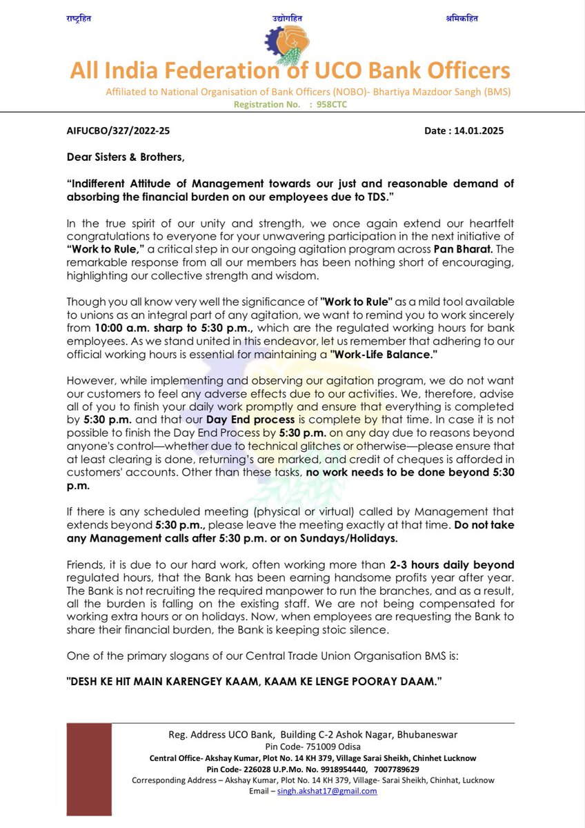 TheBankersVoice's tweet photo. It takes extraordinary courage to call for strikes and demonstrations on an issue like TDS on perquisites - a demand that may not even hold up in front of courts or CLC. Yet, the leaders of UCO Bank officers have done it !!!

This boldness isn’t about just winning this fight; it’s about setting a benchmark for leadership.

To the employees of UCO Bank: mark my words - you are witnessing the rise of exceptional leaders who are unafraid to challenge the status quo for your welfare.

When leaders prioritize the voice of their workforce, they inspire others across the industry.

Are we ready to see such fearless leadership in every bank ?

@UCOBankOfficial @aiucbef @Bankers_We @idesibanda @aiboc_in @gsnobo1977 @BMSkendra @AIFUCBO 

#BankingRevolution #BoldLeadership #UCOBank