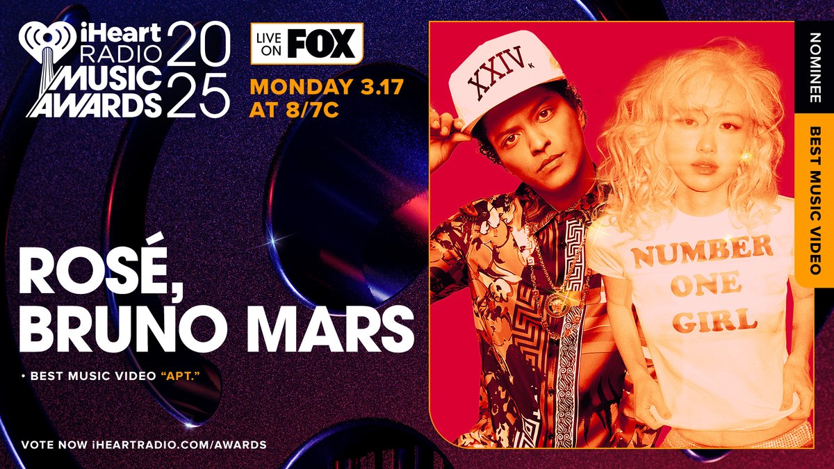 iHeartRadio (@iheartradio) on Twitter photo 📹 #ROSÉ <a href="/BrunoMars/">Bruno Mars</a> 📹
Vote “APT.” for Best Music Video now at: iHeartRadio.com/Awards
#iHeartAwards 📹 #ROSÉ <a href="/BrunoMars/">Bruno Mars</a> 📹
Vote “APT.” for Best Music Video now at: iHeartRadio.com/Awards
#iHeartAwards