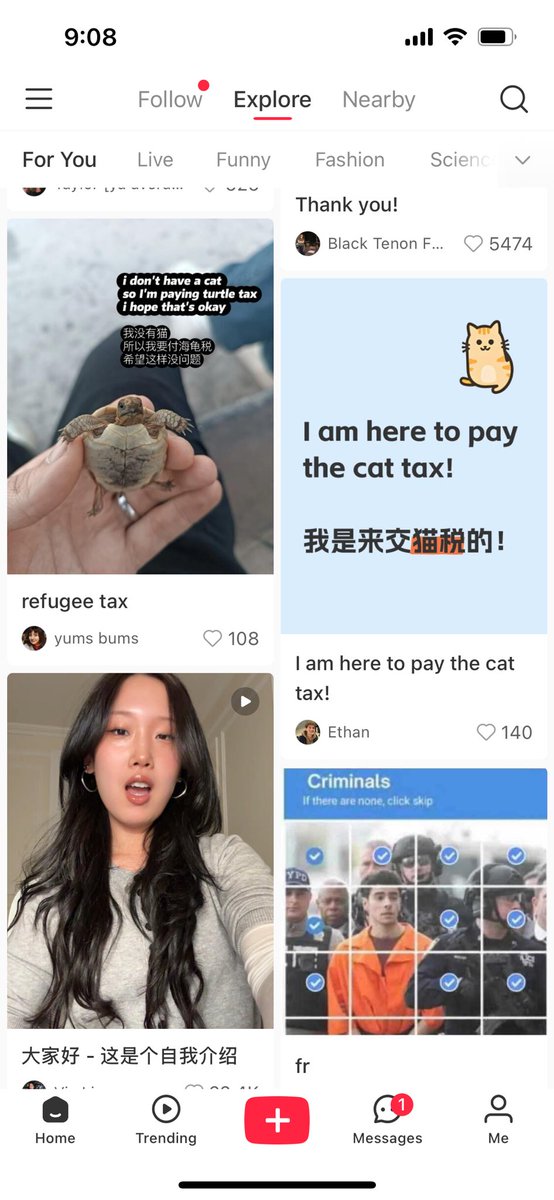 It’s been 48 hours and Xiaohongshu already has a system of certain “Chinese spy” memes to indicate an American looking for translations/app help or a Chinese student looking for help with English homework plus a “cat tax” Americans can pay to be granted good standing on the app