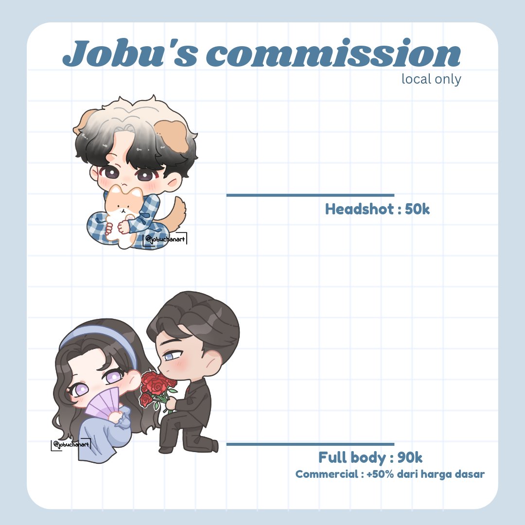 Jobuchanart's tweet image. [Likes &amp;amp; Retweets are appreciated]

Hello! Jobu just finish updated chibi sheets for comms🍀
Feel free to DM me if you&apos;re interested 💕
-
-
#commissionopen #chibicommission  #artidn #zonakaryaid #artistindonesia