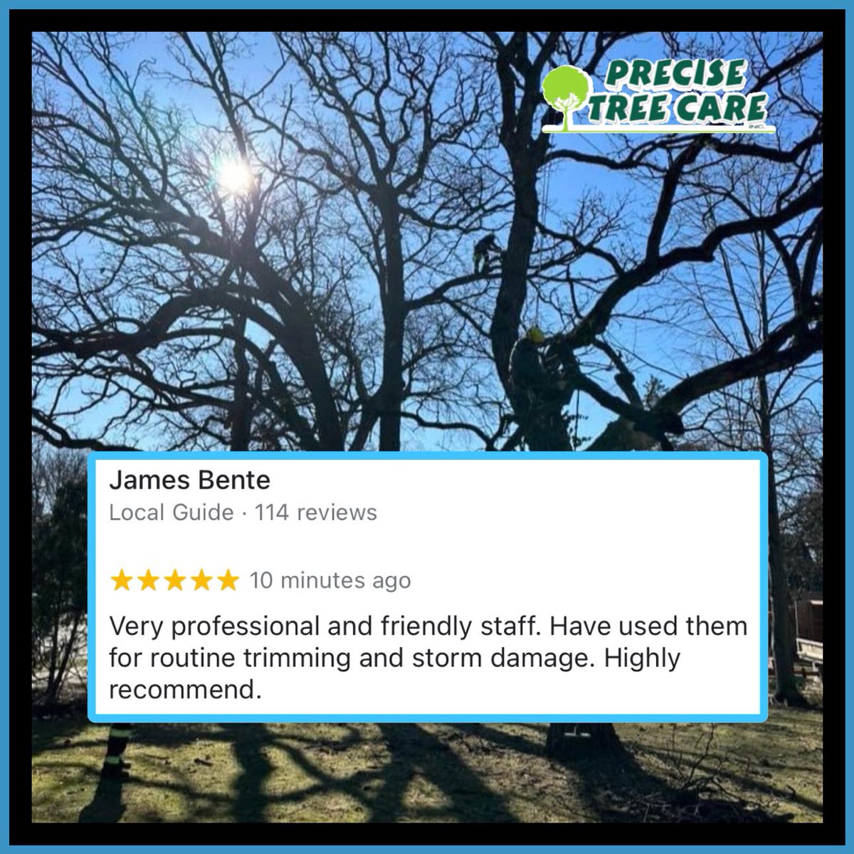 PreciseTreeCare's tweet photo. Thank you so much, James!!! 🌳🌲#OurCustomersRock #weloveourcustomers #TreeCareProfessionals #precisetreecare #treecareindustry #TreeCare #treepros #certifiedarborists #welovewhatwedo https://t.co/fjjVBhGvwr